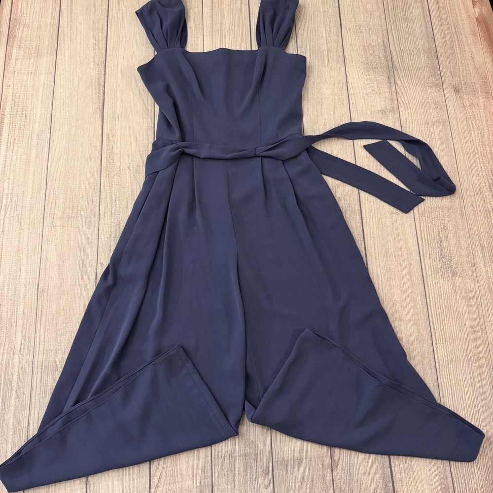 Gal Meets Glam Jumpsuit Women's 8 Blue Belted Sleeveless Flowy Casual Pockets
